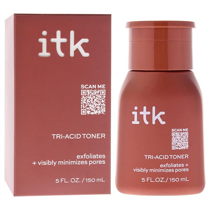 ITK Tri-Acid Facial Toner with AHA, BHA, PHA + Niacinamide - Exfoliate Face + Minimize Pores - Salicylic + Lactic Acid - Brighten Dark Spots + Glow, 5 Fl Oz