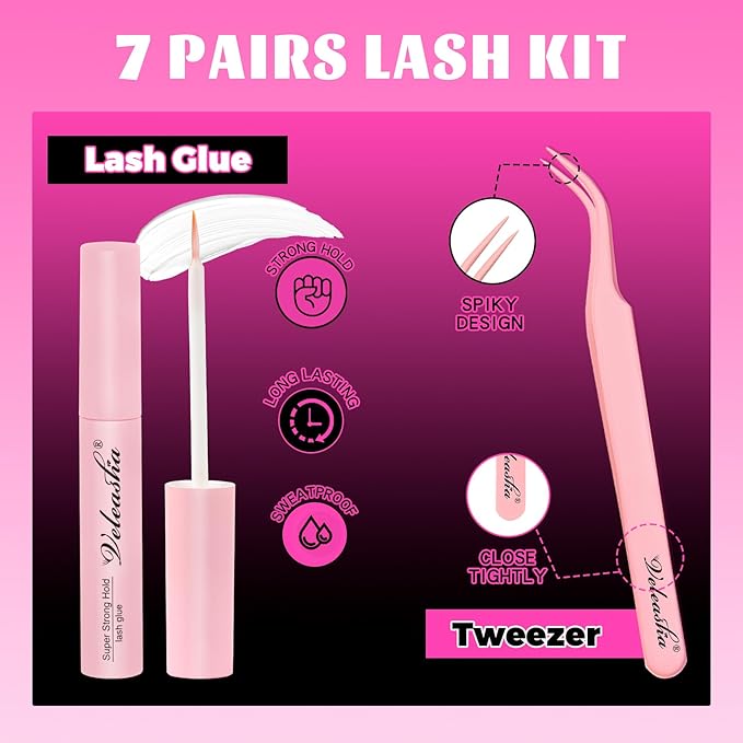 Veleasha Lashes Kit Manga Eyelashes DIY Lash Spiky Lash Clusters with Eyelash Glue & Tweezers Natural Look Eyelashes with Multiple Wear Ways Soft Cotton Band Lashes Wispy 7 Pairs Pack (Sugar Kit)