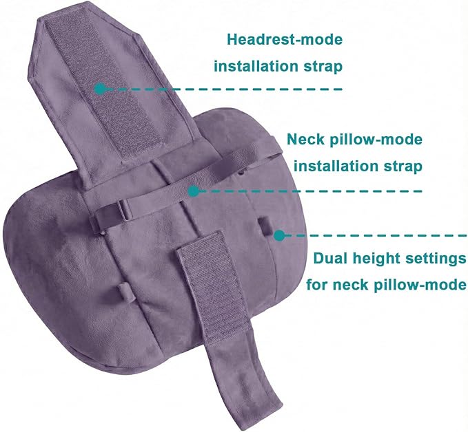 2PCS Car Pillow for Car Neck Pillow for Driving Seat Leather Neck Support Soft Cushion Back Support Head-Rests for Vehicle Sleeping with Elastic Adjustment Strap (Violet, Head and Lumbar)