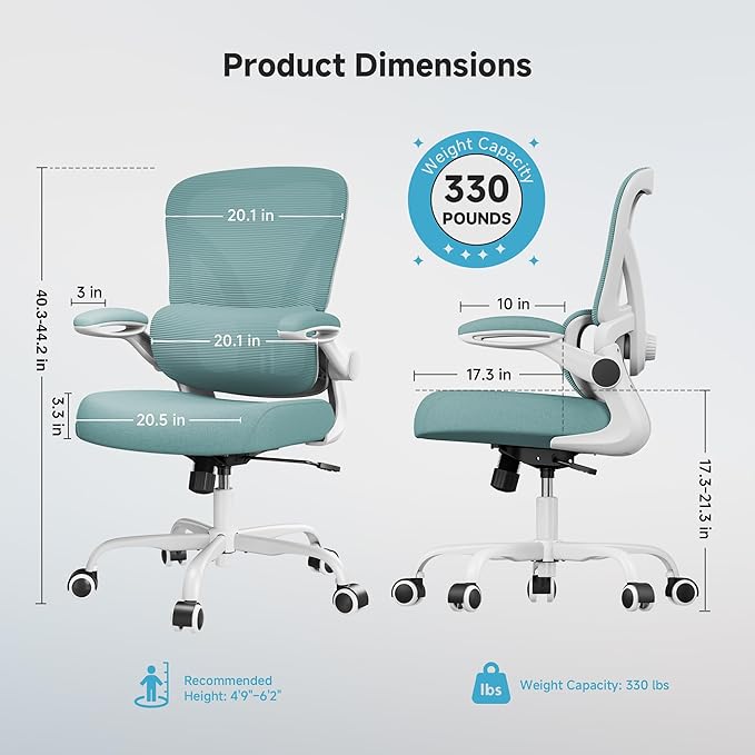 Mesh Office Chair, 330LBS Ergonomic Comfy Desk Chair with Adjustable Lumbar Support, Executive Computer Chairs for Home Office, Blue