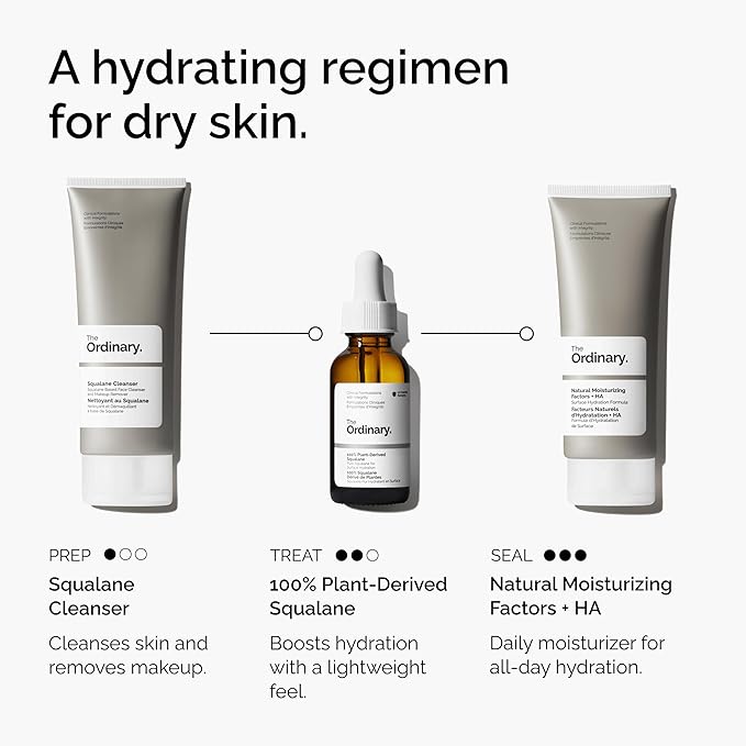 The Ordinary 100% Plant-Derived Squalane,for Skin and Hair,Lightweight Hydration,and Moisture Barrier Support,1 Fl Oz,(Pack of 2)