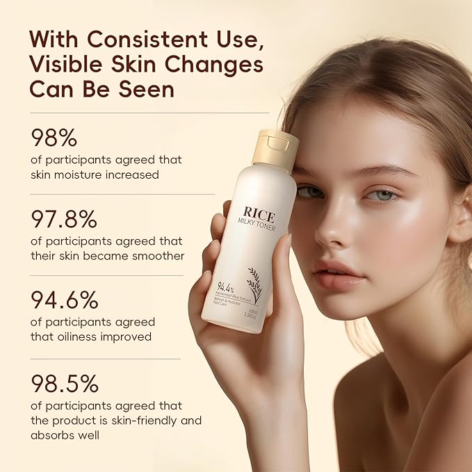 100ml Rice Toner for Skin Care, Contains 94.4% Fermented Rice Extract, Lightweight & Moisturizer Face Toner