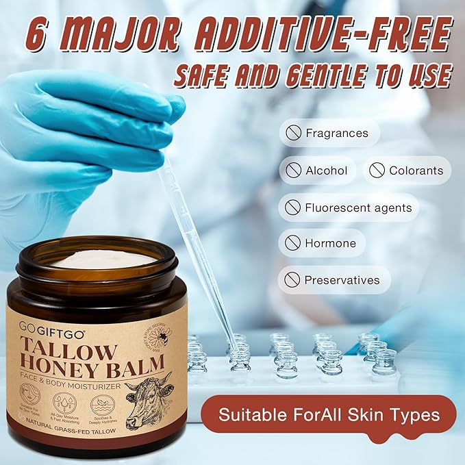 Beef Tallow for Skin,Beef Tallow for Face,Beef Tallow and Honey Balm,Grass Fed Whipped Tallow Honey Balm,Natural Moisturizer Hydrates,Deeply Nourishes the Skin, Enhances Natural Radiance