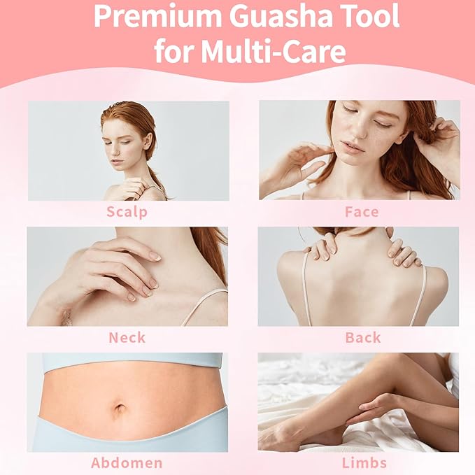 2 Pcs Gua Sha Facial Tools 4-in-1 Guasha Tool for Face Neck Eye Jaw, Gray Resin Massage Comb Head SPA Brush Scalp Massager for Hair Growth Body Tension Relief Lymphatic Drainage