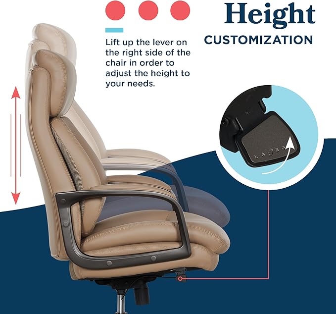 La-Z-Boy Nova Executive Office Chair - Ergonomic High Back Desk Chair with AIR Lumbar Support - Comfortable Computer Chair for Home Office - Vegan Leather - Light Tan