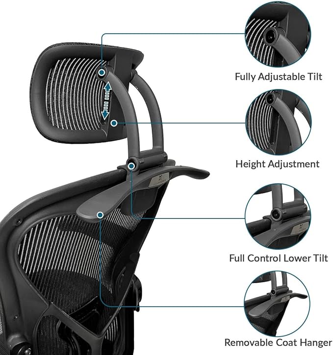 Headrest Attachment Compatible with Herman Miller Aeron Fully Adjustable Height & Tilt, Removable Coat Hanger Available Color for Classic.