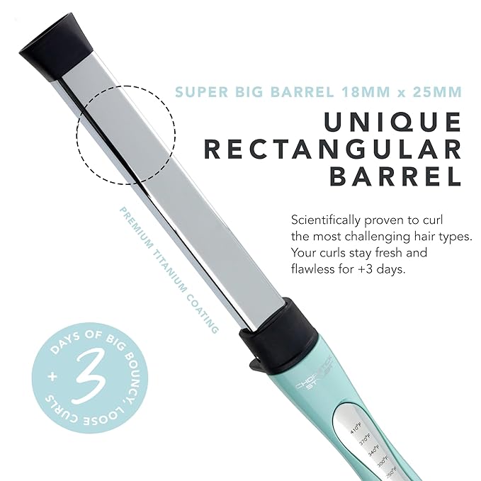 CHOPSTICK STYLER Mischief, Professional Curling Wand, 5 Variable Temperatures, 0.7”x 0.9” Extra Thick Long Length Rectangular Titanium Barrel for Long Lasting Voluminous, Big, Bouncy, Beachy Curls