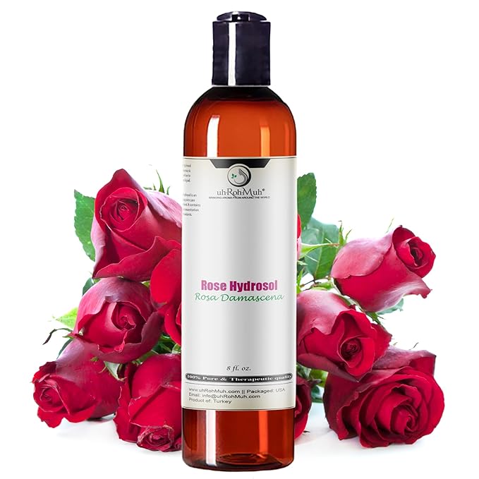 uh*Roh*Muh Pure Rose Hydrosol - 100% Natural & Pure Rose Water Hydrosol for Face & Body | Distilled Bulk Rosewater for Hair, Face and Skin - Sourced from India - 8 fl oz