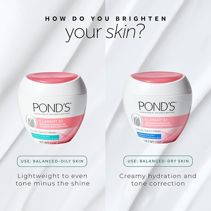 POND’S Clarant B3 Dark Spot Correcting Cream – Daily Moisturizer for Dry Skin – Moisturizing Face Cream with Vitamins B3 & C – Dermatologist Tested, 7 oz, 2 Pack