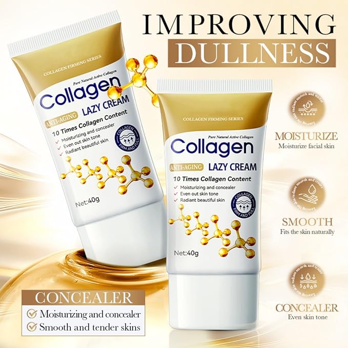 Collagen Tone-Up Cream, Anti-Aging Lazy BB Cream Tinted Moisturizer, Concealer, Makeup Base & Foundation for Women & Girls, Full-Coverage Hide Pores Hydrating No-Makeup Finish
