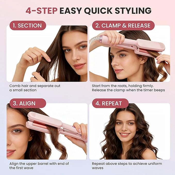 Curling Iron Hair Crimper Waver - CHIKYO 3 Barrel Rovy Wave Curling Iron, 1.25 Inch Ionic Beach Waves Curling Wand, Deep Waver Hair Curler Hot Tool with Ceramic for Women, Dual Voltage, Easy to Use