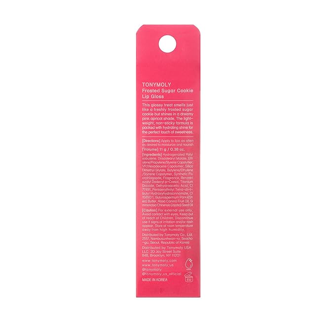 TONYMOLY Frosted Sugar Cookie Lip Gloss Key Chain – Hydrating, Non-Sticky Gloss with Soft Apricot Tint & Golden Shimmer – Holiday Limited Edition