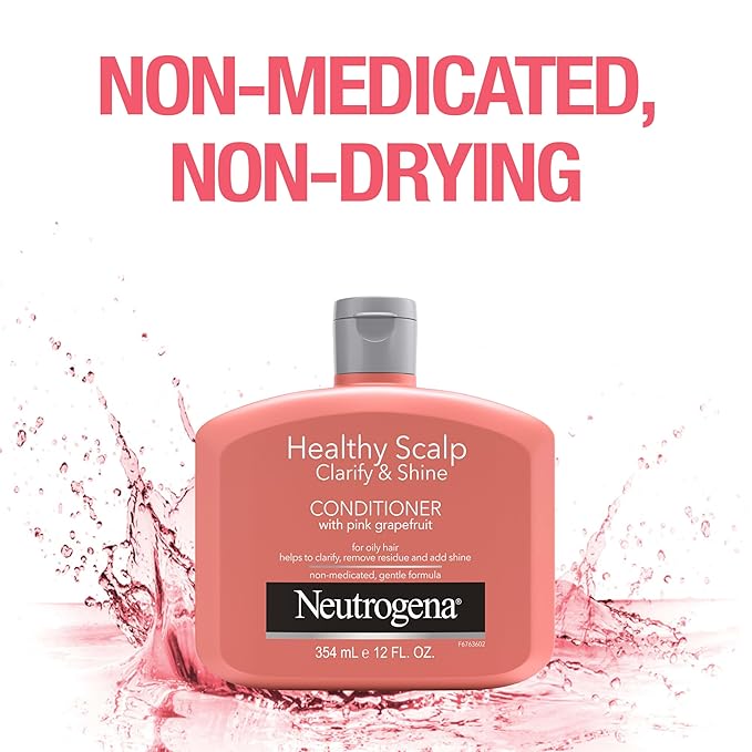 Neutrogena Exfoliating Healthy Scalp Clarify & Shine Conditioner for Oily Hair and Scalp, Anti-Residue Conditioner with Pink Grapefruit, Paraben & Phthalate-Free, Color-Safe, 12oz