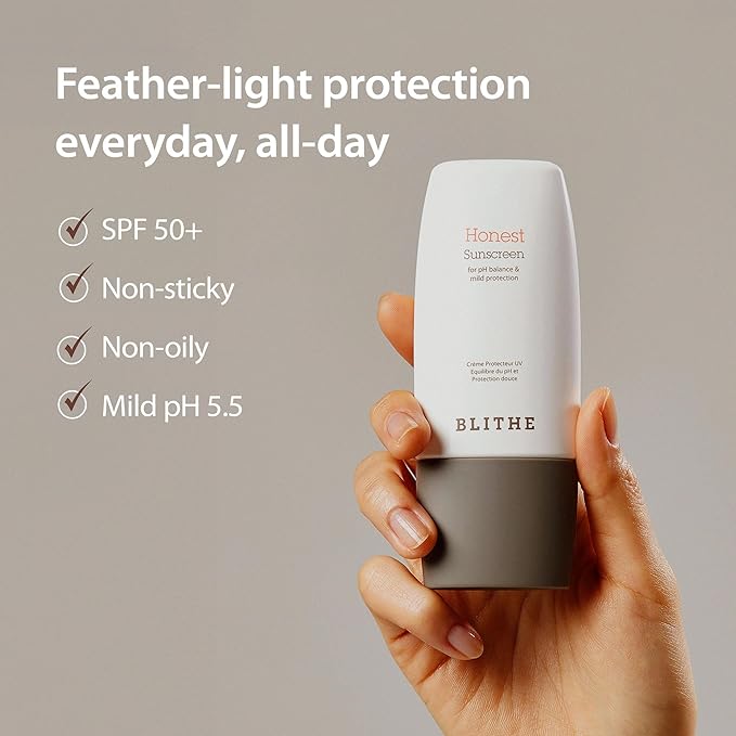BLITHE Honest Sunscreen Gentle and Powerful UV Protection -Lightweight Korean sunscreen, pH 5.5 Balance and EWG Green-rated, with Probiotics, SPF 50+ PA++++ (1.69oz)