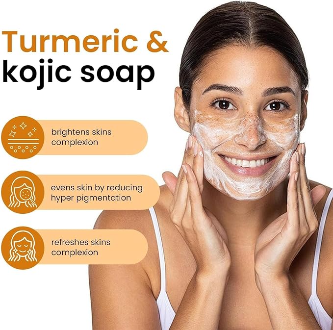 Natural turmeric soap, pure handmade turmeric soap for face and body, concealer to eliminate acne, pimples, and dark spots, moisturizer to erase fine lines, firming agent