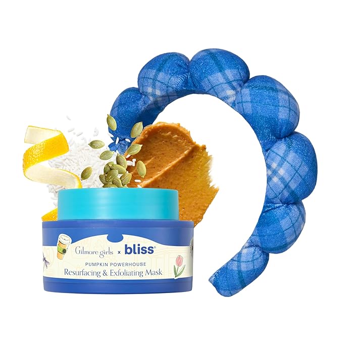 Bliss Gilmore Girls x Pumpkin Powerhouse Resurfacing & Exfoliating Pumpkin and AHA Facial Mask with Plaid Spa Headband