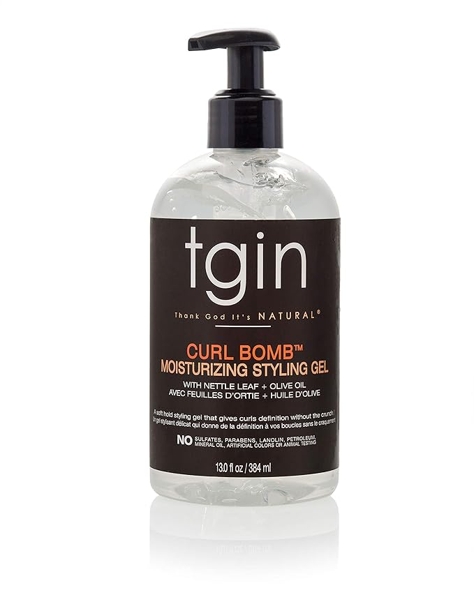 tgin Curl Bomb Moisturizing Styling Gel – Frizz Control, Curl Defining & Moisturizing Hair Gel with Olive Oil & Nettle Leaf – Curly Hair Products, Pump Bottle for Curly, Coily & Wavy Hairs (13oz)
