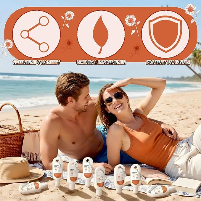 Leelosp 6 Pcs SPF 46 Mini Sunscreen with Carabiner Multi-pack Travel Water Resistant Sunscreen for Women Mother's Day Gift Summer Beach Trip Supplies Wedding Bridal Shower Thank Guest Gift (2oz)