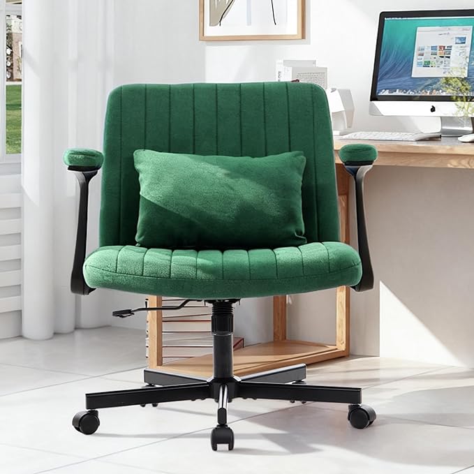 Criss Cross Chair with Armrest,Cross Legged Chair with Wheels,Adjustable Reclining Office Chair - Modern for Home Office, Meditation & Creative Work (Green)