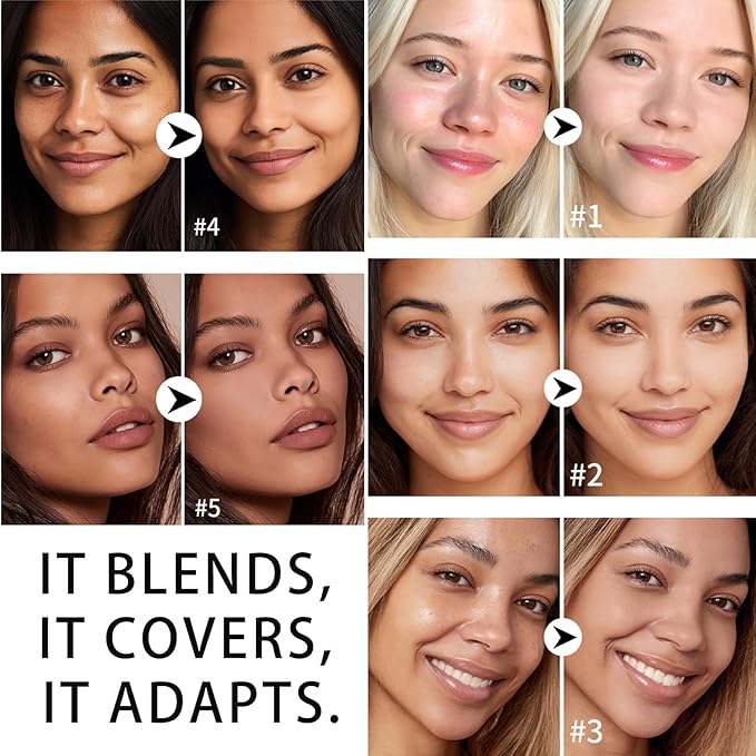 Cover Cream Stick, Matte Color-Changing Foundation Stick, Hydrating, Blur Pores Even Skin Tone, Medium to Full Coverage Dewy Finish Base Makeup, Dual-Ended with SoftBrush, #1