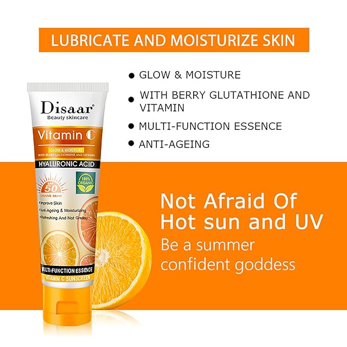DISAAR BEAUTY Vitamin C Sunscreen Orange Extract Hyaluronic Acid SPF50 UVA/UVB PA+++ Moisturizing Refreshing Skin 50g / 1.69fl.oz