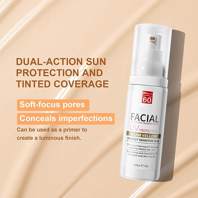 Tinted Sunscreen for Face SPF 60,Moisturizing Facial Mineral Sunscreen and Primer 2-IN-1,Body Sunblock,Hydrating Sunblock,Lightweight Tinted Moisturizer with SPF for All Skin 01