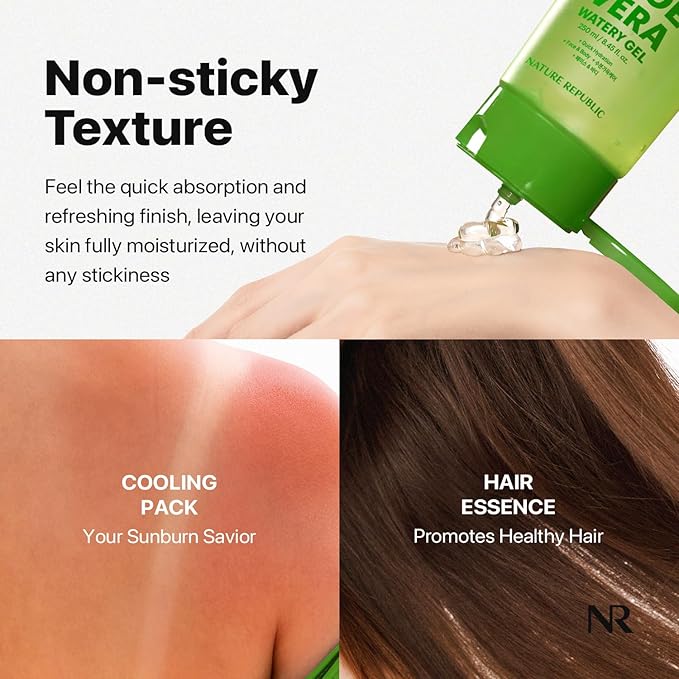 Nature Republic Mild & Moisture Aloe Vera Watery Gel (Tube 2 Pack) | Quick Hydration & Moisturizing, Fast-Absorbing Non-Sticky Texture, Aftersun Cooling Gel, Korean Skincare, All Skin Types