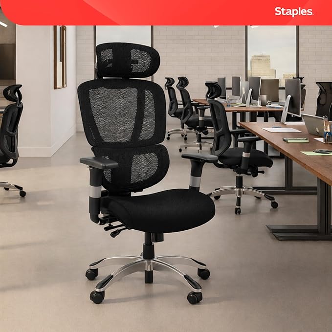 STAPLES Ergonomic Task Chair, Mesh, Ergonomic, Lumbar Support, Swivel, Black