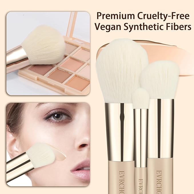 Travel Makeup Brush Set, 15 pcs Mini Makeup Brushes and 2 Puff for Foundation, Powder, Eyeshadow, Highlight, Contour, Blush & Concealer, Small Makeup Brush Set Purse Size with Case (skin tone)