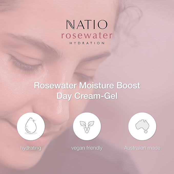 Natio Australia Rosewater Hydration Moisture Boost Day Cream-Gel, 2.5 oz - Face Cream with Shea Butter - Face Moisturizer for All Skin Types (Pack of 2)