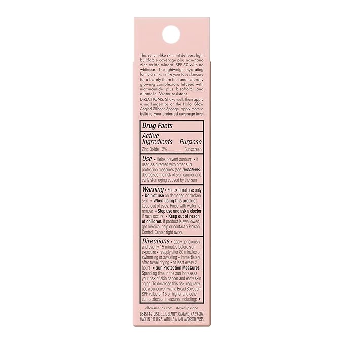 e.l.f. Halo Glow Skin Tint SPF 50, Tinted Moisturizer For Light, Buildable Coverage, Creates A Natural Glow, Vegan & Cruelty-Free, 11 Tan Warm