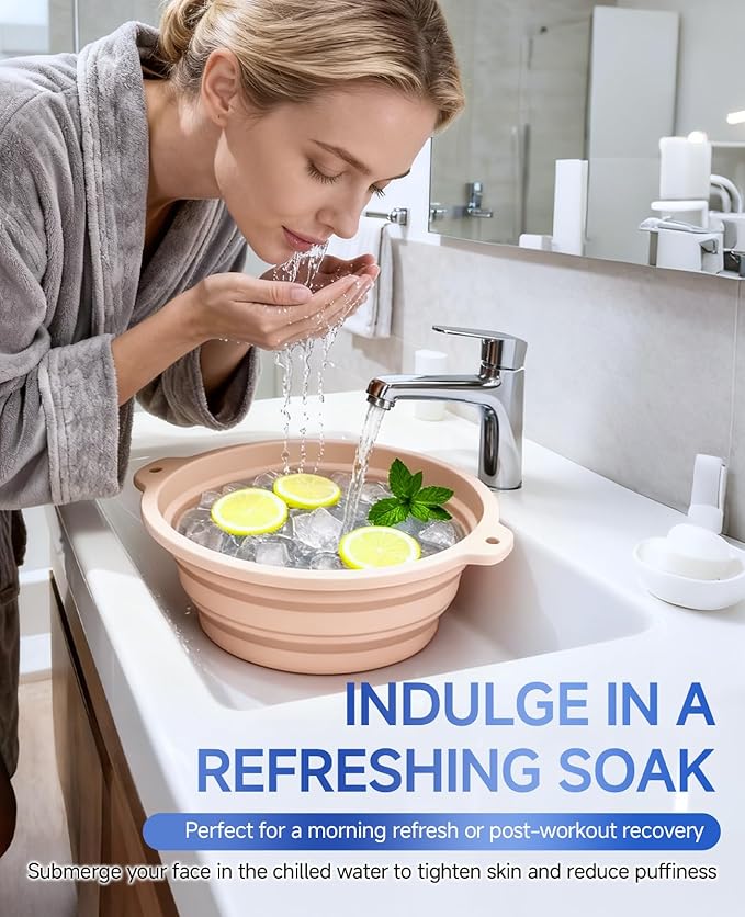 Face Ice Bath Bowl with Built-in Ice Tray for Cold Therapy, Collapsible Silicone Face Bowl for Ice Skin Tightening & Puffiness Reduction, Ideal for Home Use