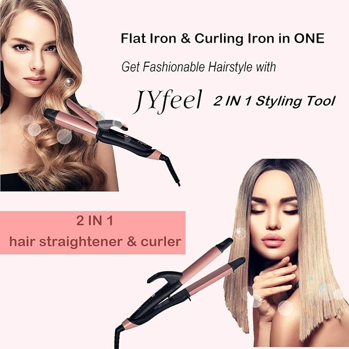 2 in 1 Travel Curling Flat Iron Dual Voltage Mini Hair Straightener and Curler (Rose Gold)