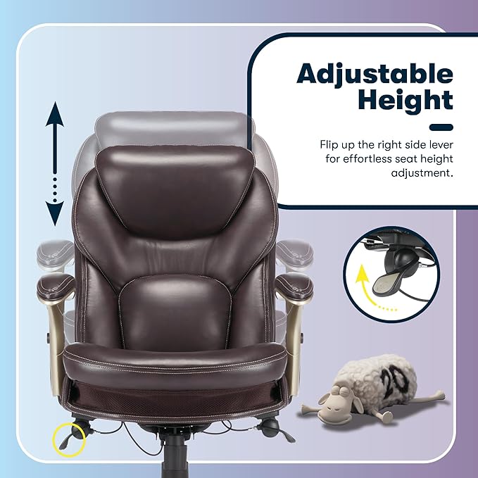 Serta Claremont Ergonomic Executive Office Chair with Back in Motion Technology, Adjustable Mid Back Desk Chair with Lumbar Support, Bonded Leather, Chestnut Brown