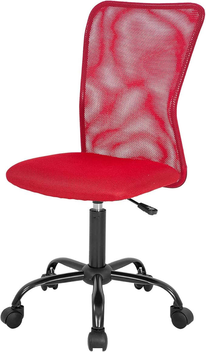 FDW Home Office Chair Mid Back Mesh Desk Chair Armless Computer Ergonomic Task Rolling Swivel Chair Back Support Adjustable Modern with Lumbar Support,Red
