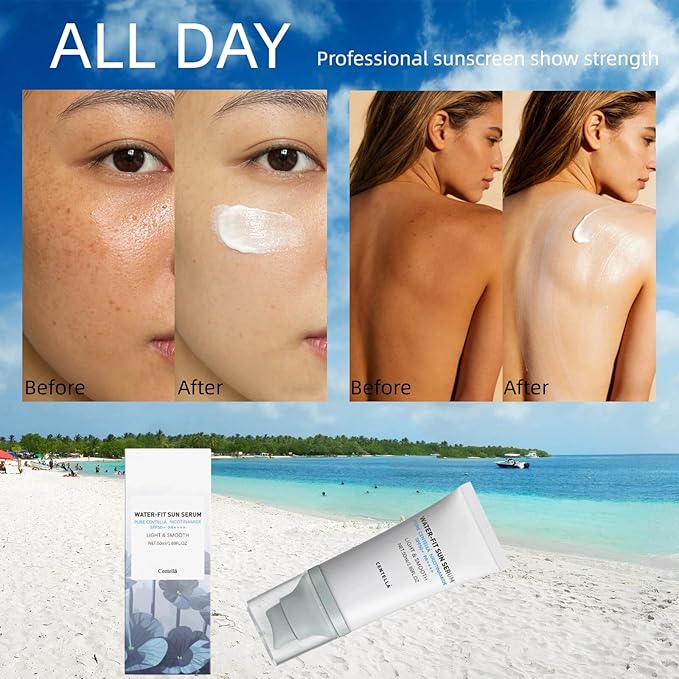 Centella Sunscreen SPF 50 PA++++:Hyalu Cica Water-Fit Sun Serum.long-lasting protection,moisturizing formula is light & smooth, No White Cast for All Skin Type and UV Defense.