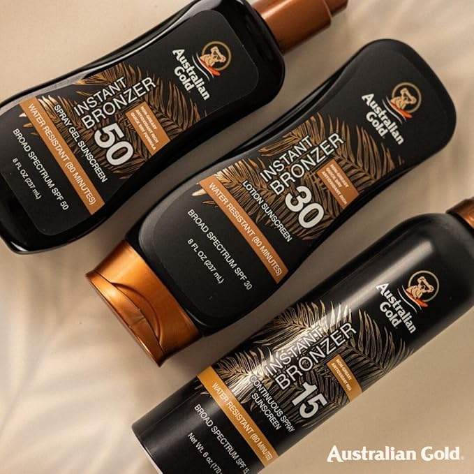 Australian Gold Spray Gel Sunscreen with Instant Bronzer SPF 30, 8 Ounce | Moisturize & Hydrate Skin | Broad Spectrum | Water Resistant | Non-Greasy | Oxybenzone Free | Cruelty Free (Pack of 4)