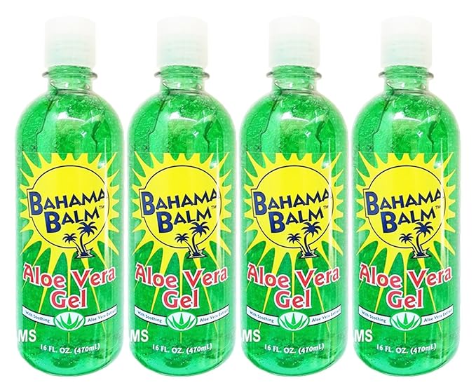 Set of 4 Bahama Balm 16oz Aloe Vera Gel After Sun Skin Care - Cools & Soothes - Helps Minimize Drying and Peeling Skin!