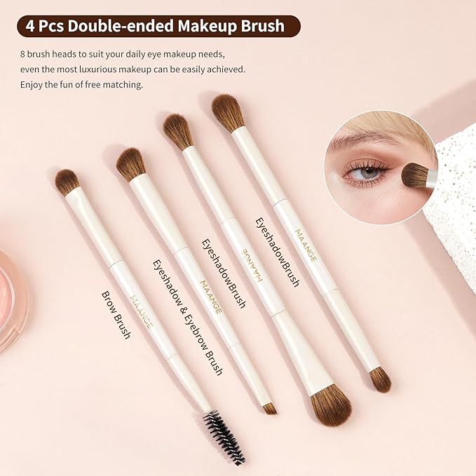 MAANGE Makeup Brush Set 14-In-7 Double Ended Essential Foundation Makeup Brushes for Powder Concealers Eye Shadows Blush Make Up Brushes with Travel Makeup Case