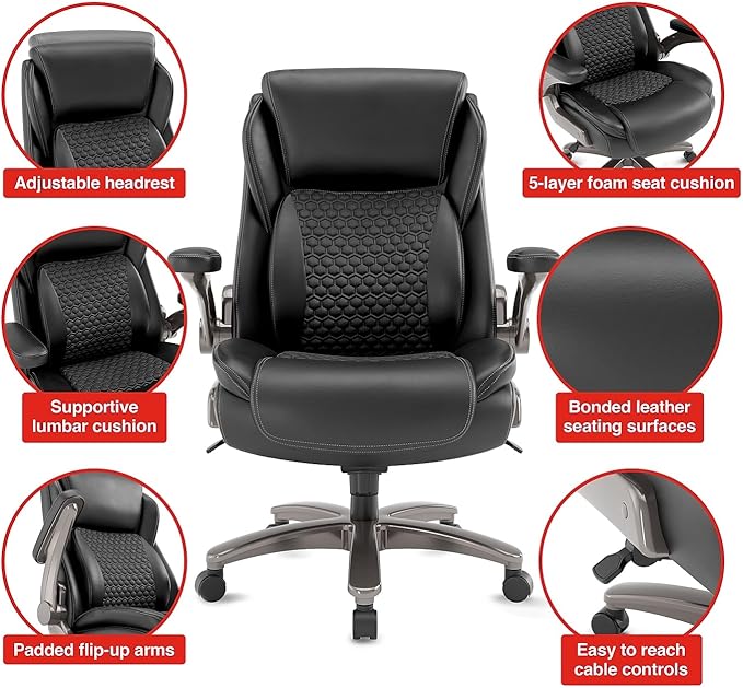 Staples Randolph Ergonomic Bonded Leather Executive Big & Tall Chair, 400 lb. Capacity, Black