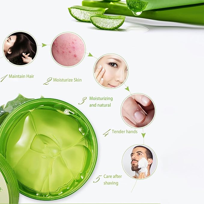 300x2 ML Natural Aloe Vera Gel -Organic Moisturizing Aloe Vera, Soothing and Hydrating, Sunburn and Scar Repair, After Sun Care for Face Body Hair