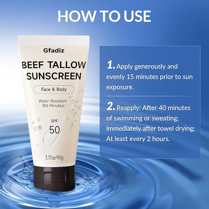 Beef Tallow Sunscreen for Skin Face Body, 3.17 OZ: Natural Sunscreen No Chemicals for All Skin Types, Organic cream of Summer Outdoor Travel, Deep Hydration & Non-Greasy