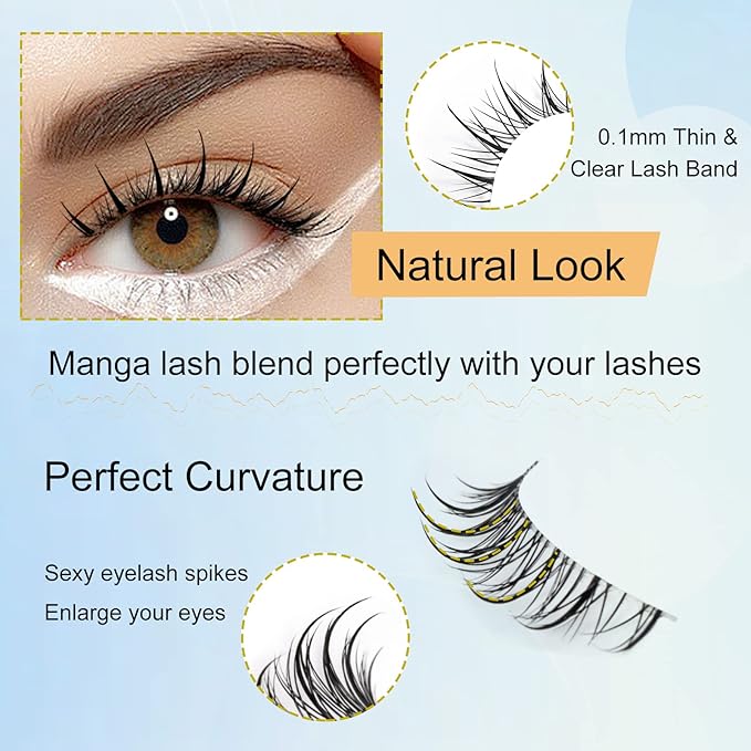 Anime Lashes With Clear Band Korean Lashes 13mm Natural Manga Look Eyelashes Wispy Anime Eyelashes 10 Pairs False Lashes Japanese Korean Natural Lashes Asian Makeup Cosplay Lashes by Obeyalash