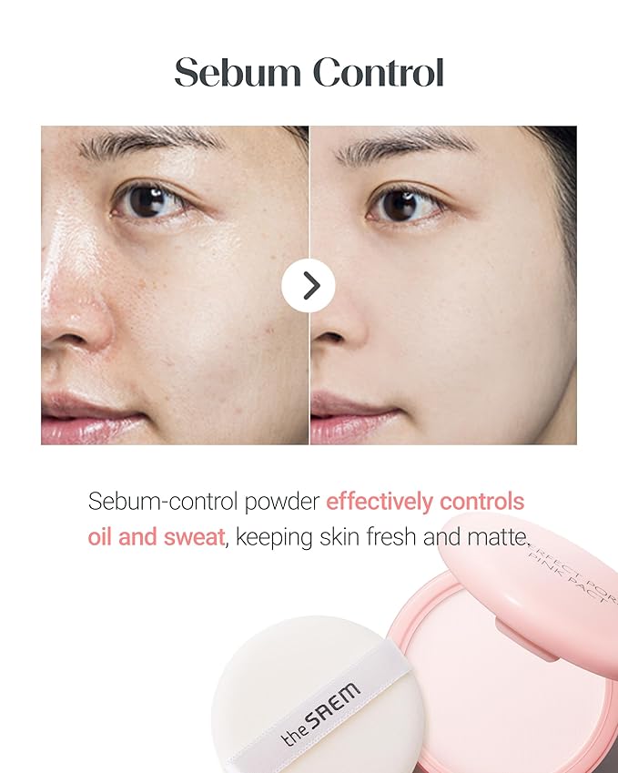 THESAEM Saemmul Perfect Pore Pink Pact - Sebum Control Face Powder with 15% Calamine for Oily Sensitive Skin - Oil Control Moisture System Compact - Korean Makeup Pressed Powder, 0.37 oz. 2 Pack
