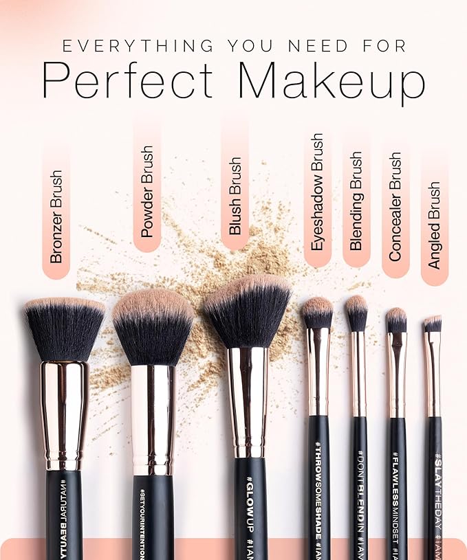 Kandi Koated Makeup Brushes Set with Faux Leather Travel Case [Rose Gold] Synthetic Makeup Brush Kit with Daily Affirmations by Kandi Burruss | Cruelty-Free | Beauty & Makeup