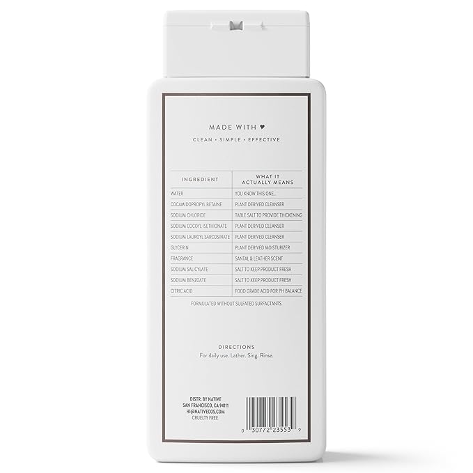 Native Body Wash Contains Naturally Derived Ingredients | For Women & Men, Sulfate, Paraben, & Dye Free Leaving Skin Soft and Hydrated | Santal & Leather 18 oz