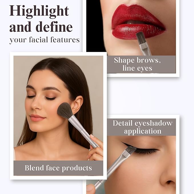Double Ended Makeup Brush Set (11 Pieces) - Includes Foundation, Powder, Concealer, Highlighter, Contour, Eye Shadow & Blush Brushes - Face & Eye Make Up Brush with Synthetic Bristles