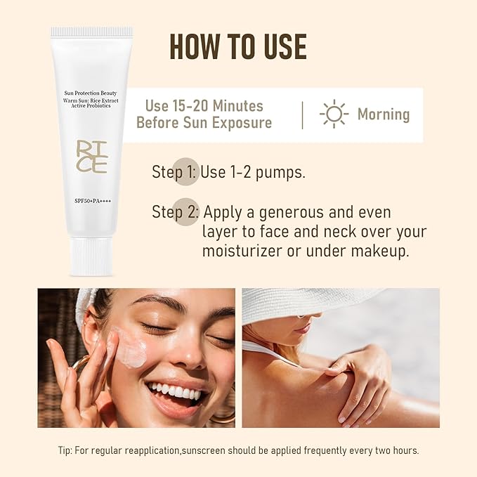 2PCS Relief Sun Organic Sunscreen SPF50+,Rice and Probiotics PA++++Korean Cream Care | Korean Skin for All Skin Types | UV Defens Nourishing Skin Protection