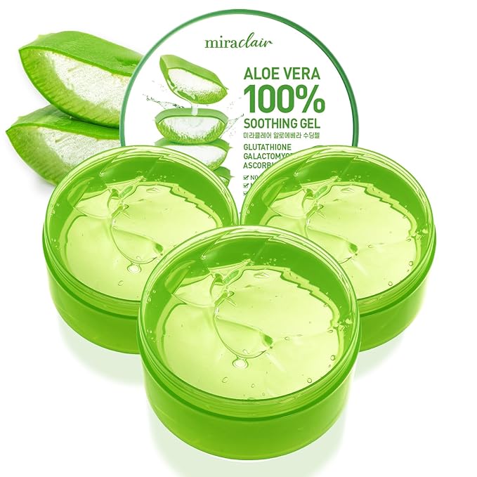 Aloe Vera Gel for Face, Skin, Hair & Sunburn Relief, Made with 100% Pure Aloe Gel for All Skin Types. Made in Korea. (3, 10.14oz)