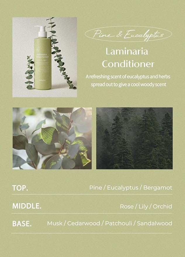 laferme Laminaria Conditioner with Organic Ingredient, Damaged Hair Care Korean Conditioner, Hydrating & Smoothing, Anti-Frizz, Sulfate & Paraben Free, for Women & Men, 16.9 Fl Oz, Pine & Eucalyptus